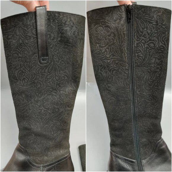 JIGSAW UK Western Zipper Boots Floral Embossed Black Suede Leather Size 38 US 7 - Picture 4 of 16